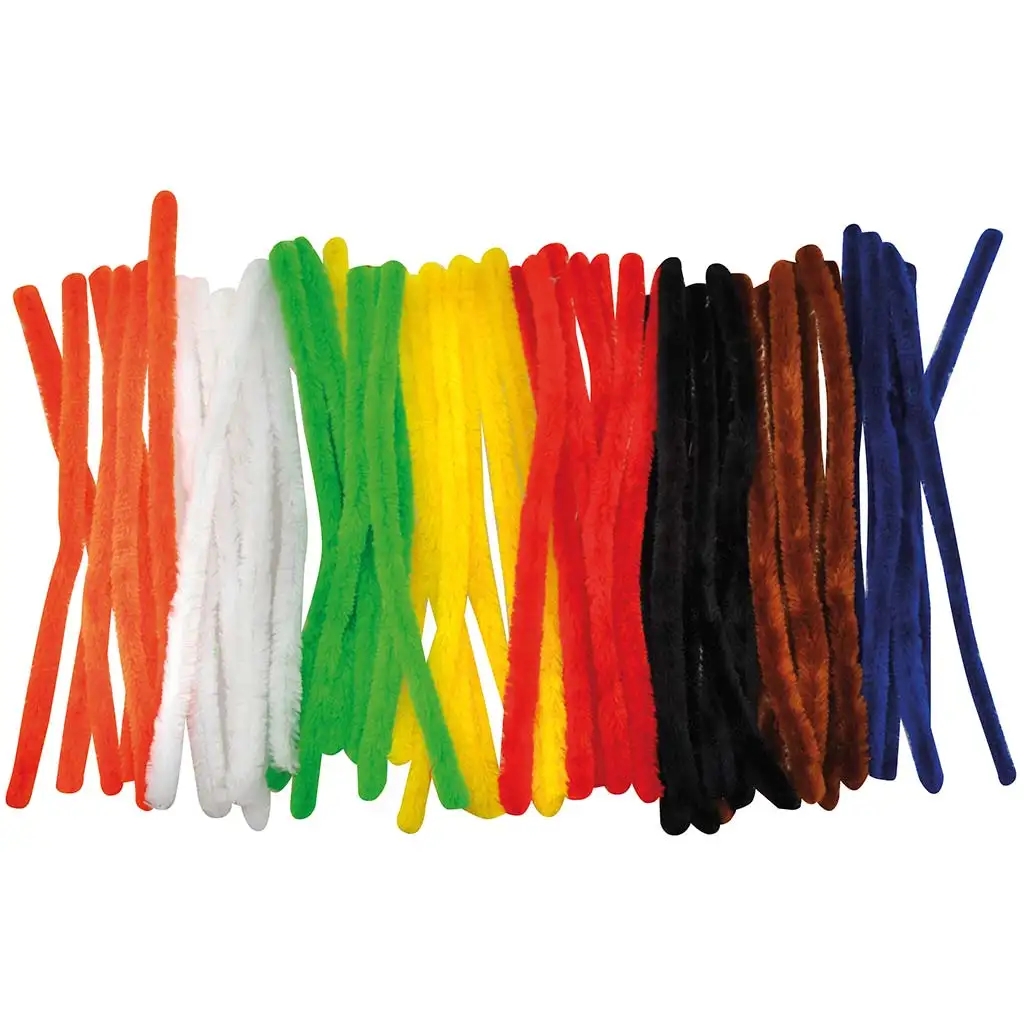 PlayBox: Bunte Chenille-Fäden Grundfarben 1,6x28cm 50er Packung