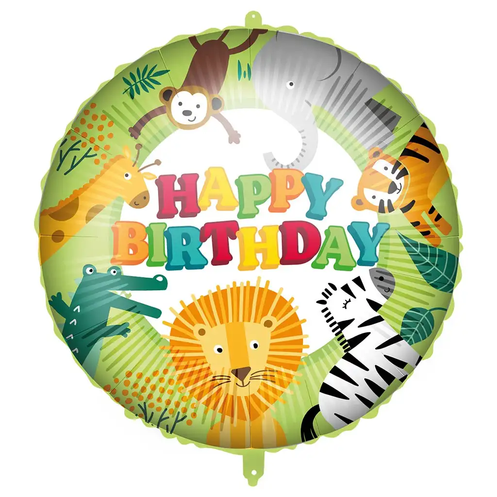 Geburtstags-Folienballon – mit der Aufschrift „Happy Birthday“, Dschungel-Tiermuster, 46 cm