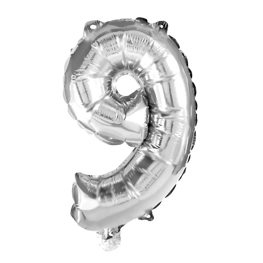 Zahlreiche Folienballons in Silber – Zahl 9, 32 cm
