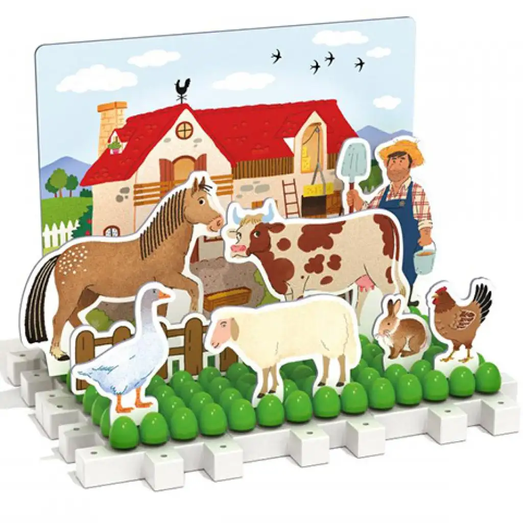 Quercetti: Montessori Bauernhof und Wald Steckspiel 3-teiliges Set