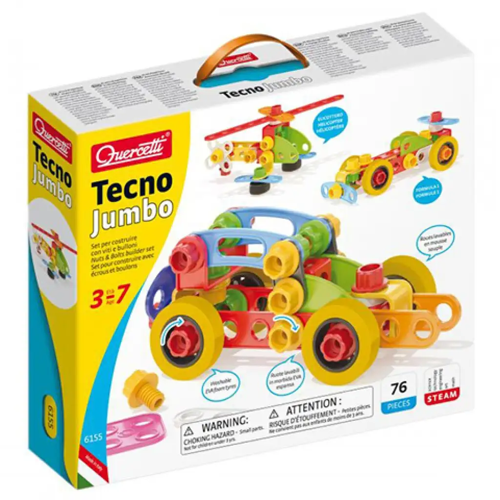 Quercetti: Tecno Jumbo Fahrzeugbaukasten-Set 76 Stück