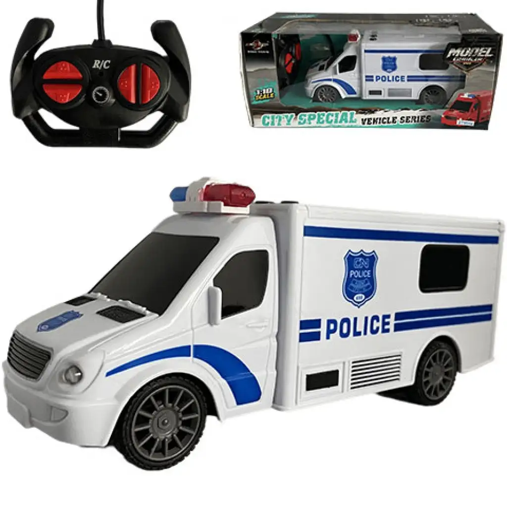 RC Távirányítós rendőr kisbusz fény és hang effektekkel 1:18-as méretarány 20cm kép 1