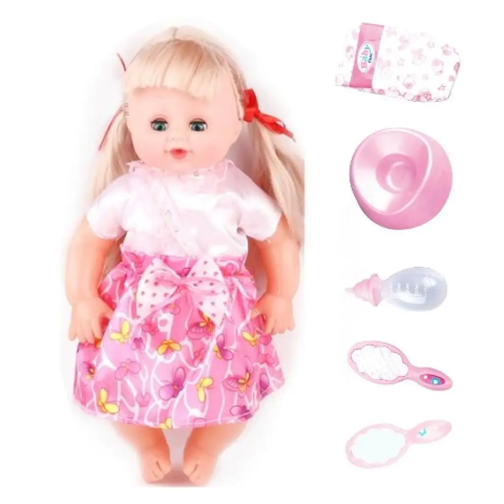 Puppe mit Haaren in rosa Kleidung mit Zubehör, 35 cm kép 2