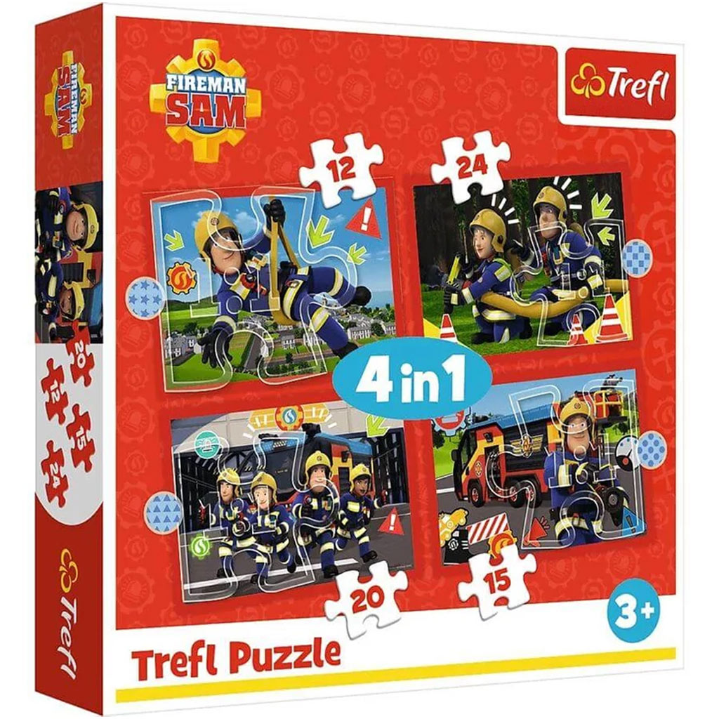 Feuerwehrmann Sam 4-in-1 Puzzle mit 12-15-20-24 Teilen – Trefl