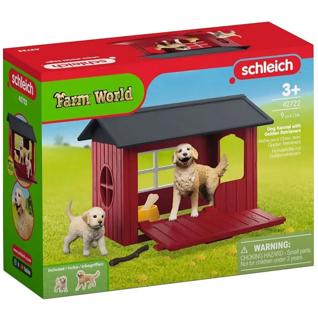 Schleich Farm World – Hundehütte mit Golden Retriever Hunden Spielset (42722)