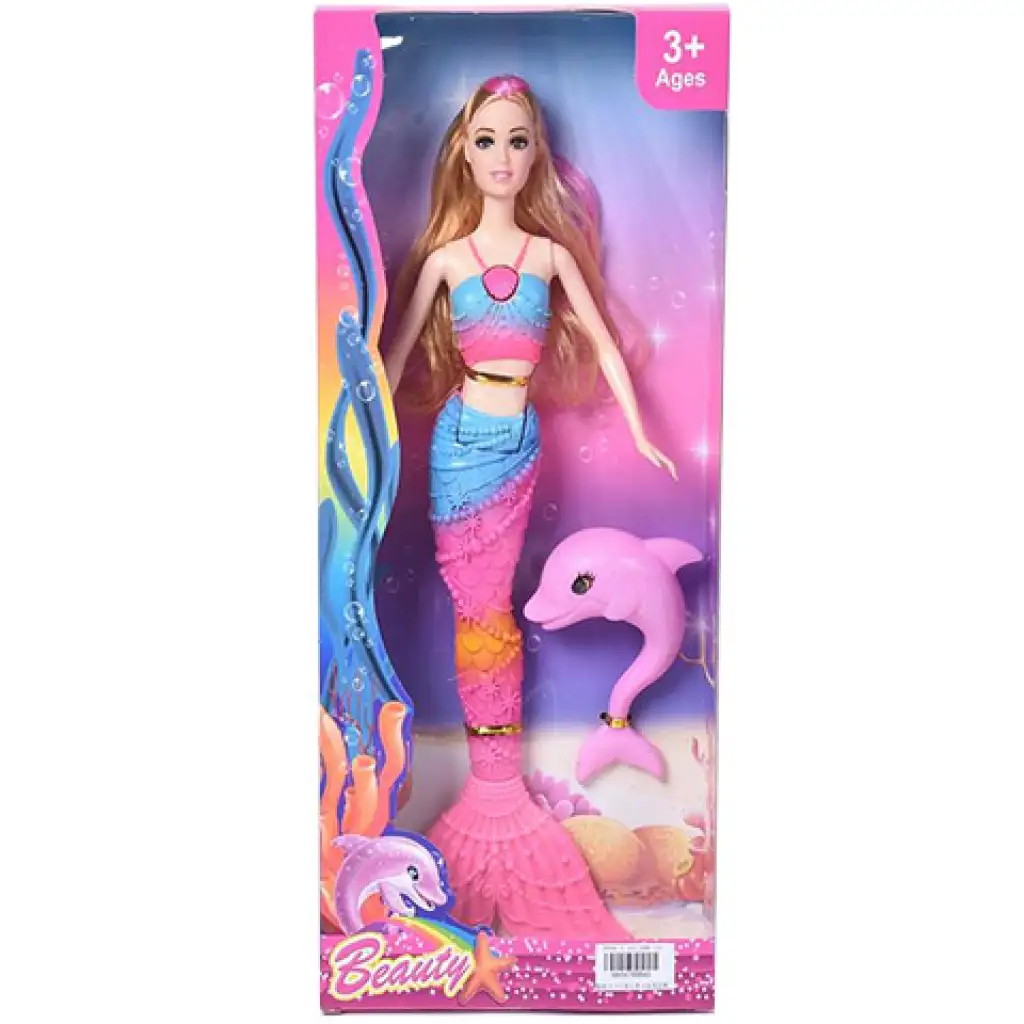 Szőke hajú sellő baba delfinnel 30cm kép 1