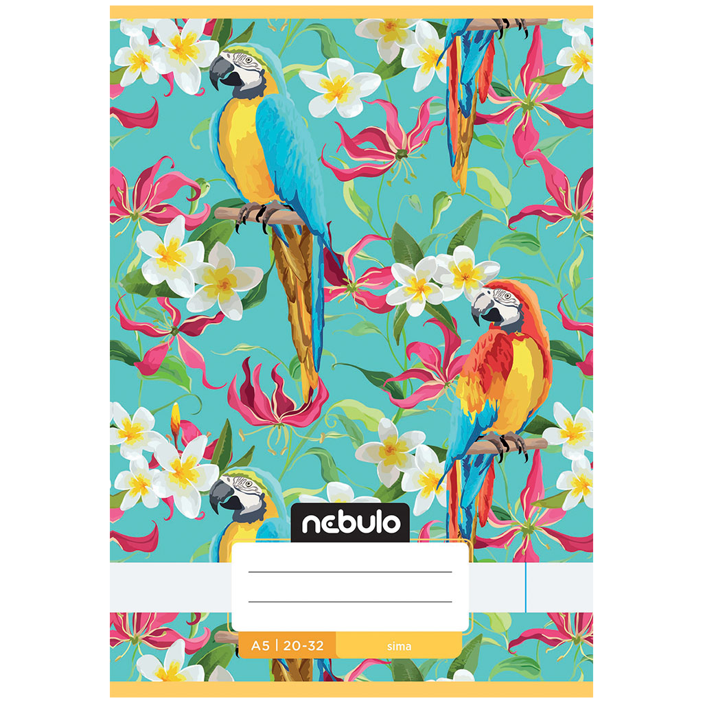 Genähtes Heft mit Papageienmuster, liniert, 20-32 Blatt, A5