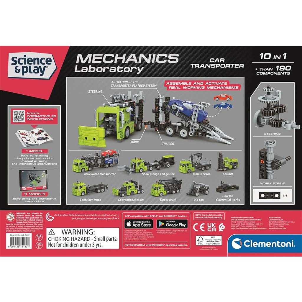 Science & Play: Mechanik-Werkstatt – Doppeldecker-Autotransporter-Bausatz – Clementoni kép 2