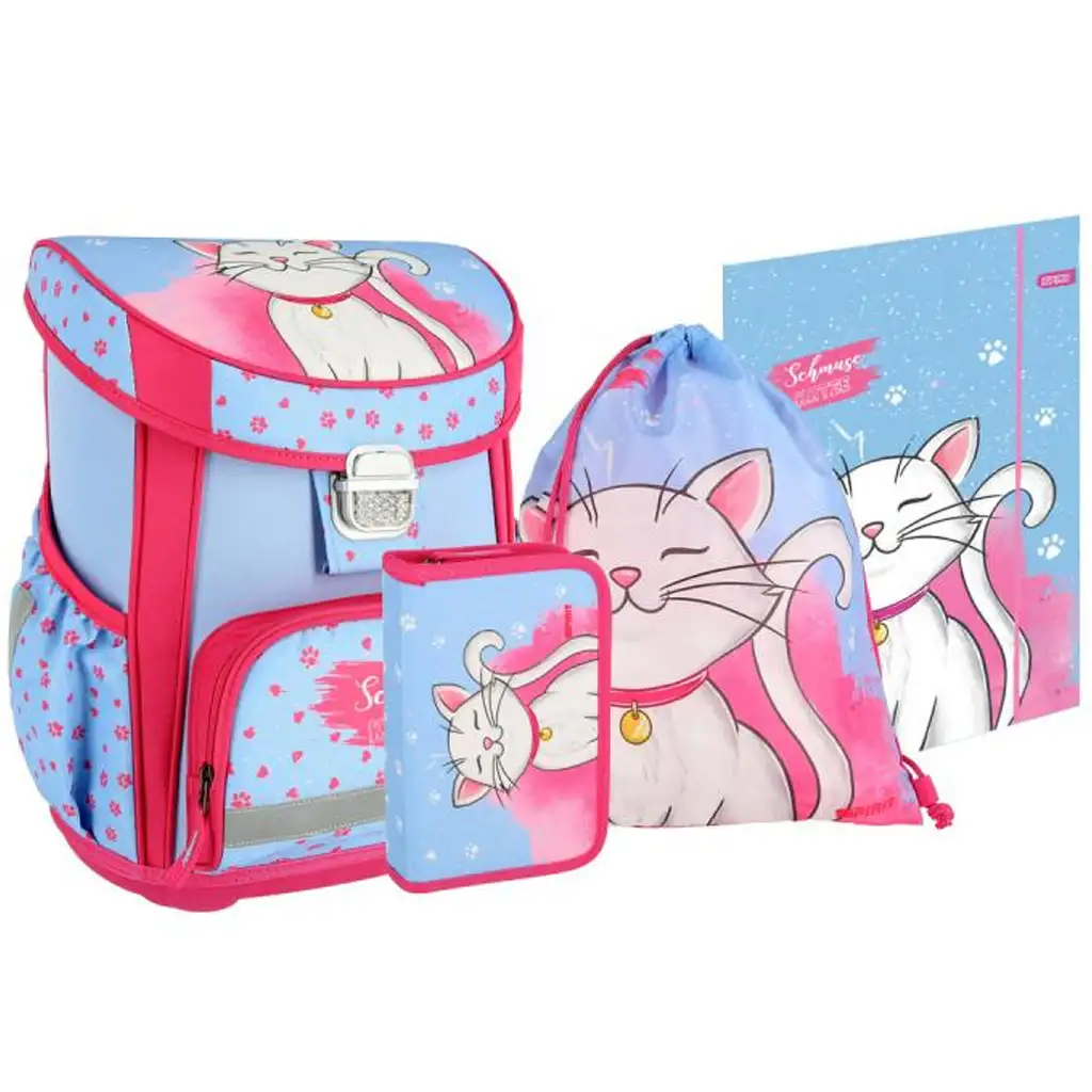 Spirit: White Cat weißer Katzen-Schulranzen, Rucksack 5-teiliges Set 38x17x28cm