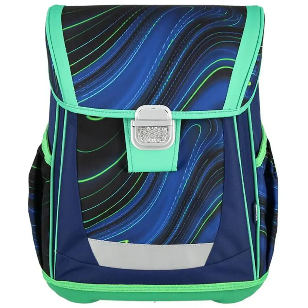Spirit: Blue Stripes blau-grüne Streifen auf schwarzem Hintergrund Schultasche, Rucksack 4-teiliges Set 41x20x32cm kép 2