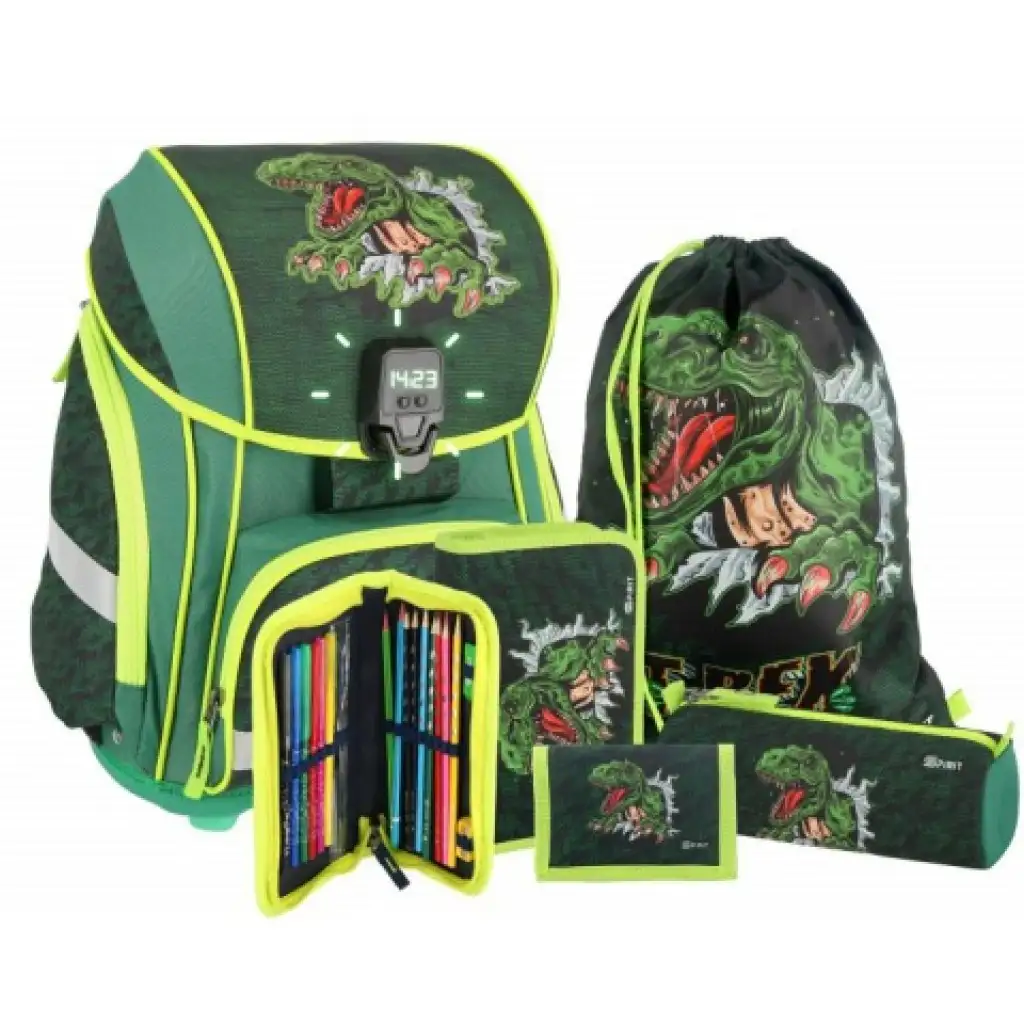 Spirit: T-Rex mintás LED-es iskolatáska, hátizsák 5db-os szett kép 1