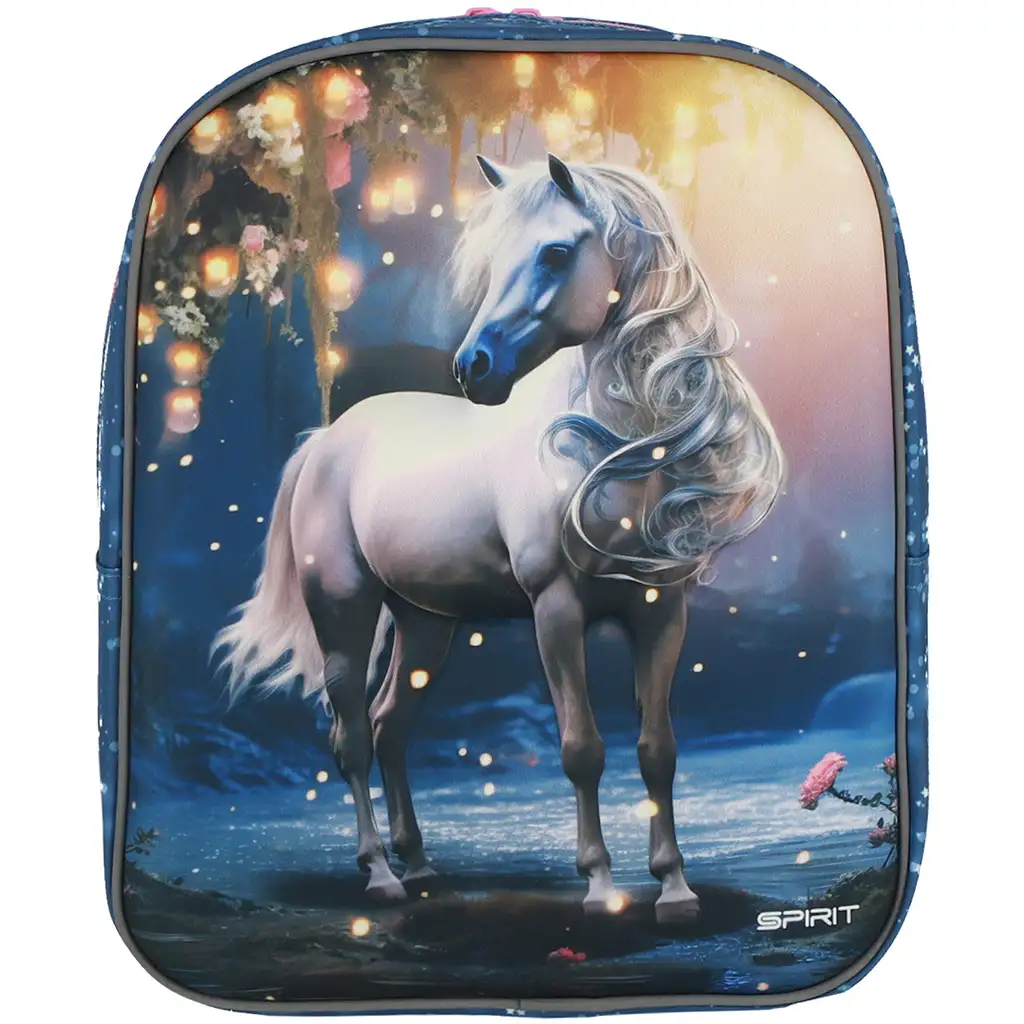 Spirit: Weißes Pferd Reiter 3D-Muster abgerundeter Kindergartenrucksack 30x25x12cm kép 3