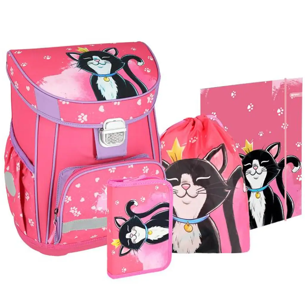 Spirit: Cat Queen schwarzer Katzen-Schulranzen, Rucksack 5-teiliges Set 38x17x28cm