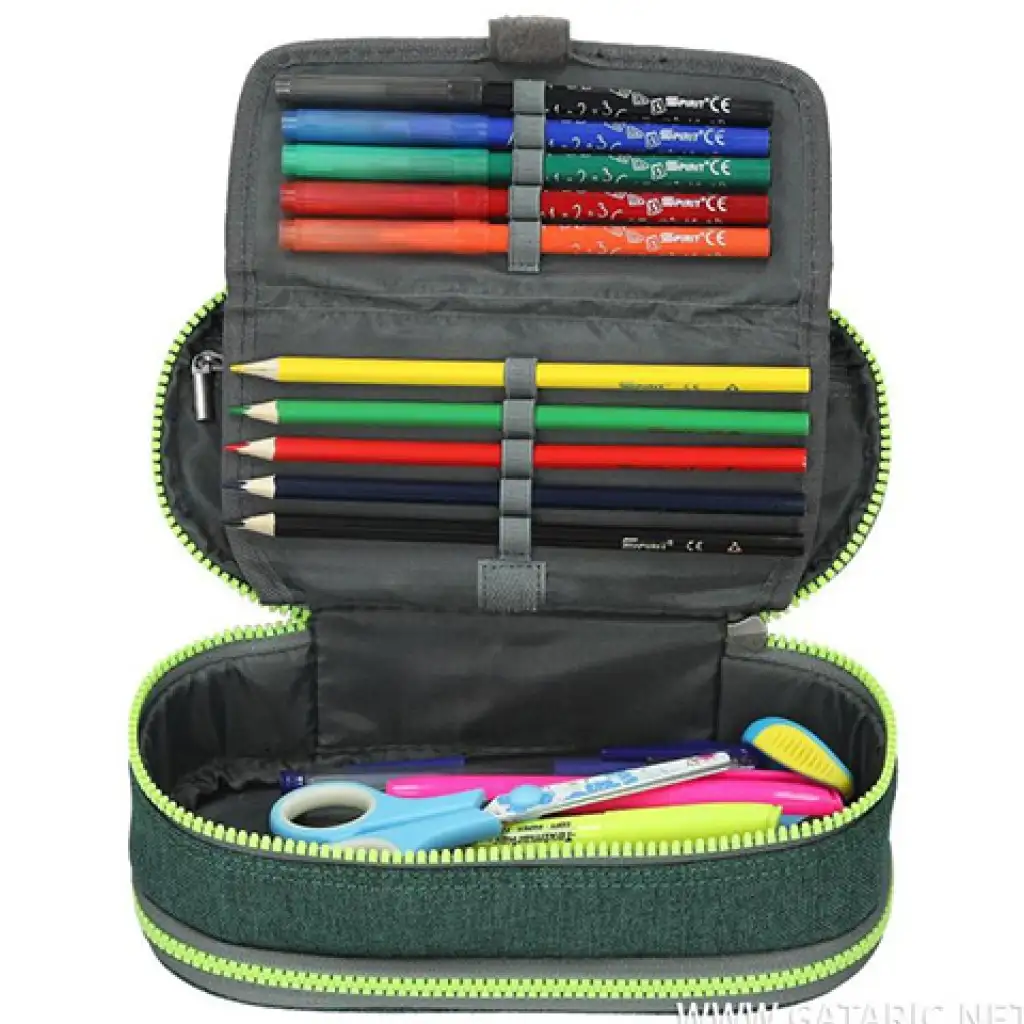 Spirit: Dunkel- und hellgrünes ovales doppelstöckiges Federmäppchen 23x10cm kép 3