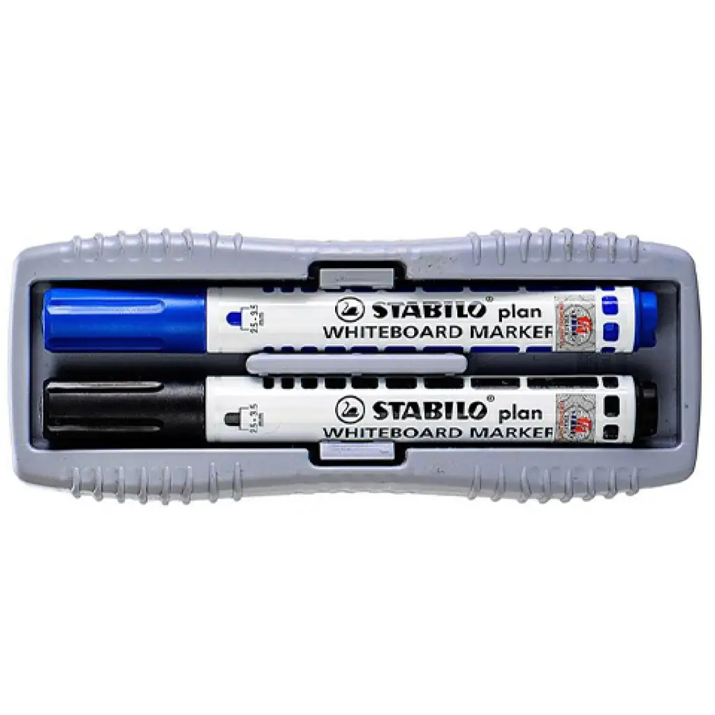 Stabilo: Plan WhiteBoard Marker blau und schwarz Tafelfilz + Schwamm kép 2