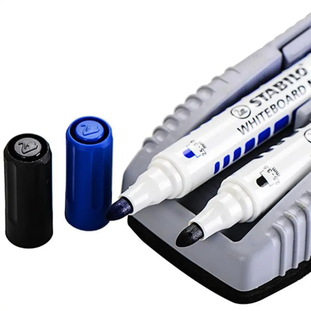 Stabilo: Plan WhiteBoard Marker blau und schwarz Tafelfilz + Schwamm kép 3