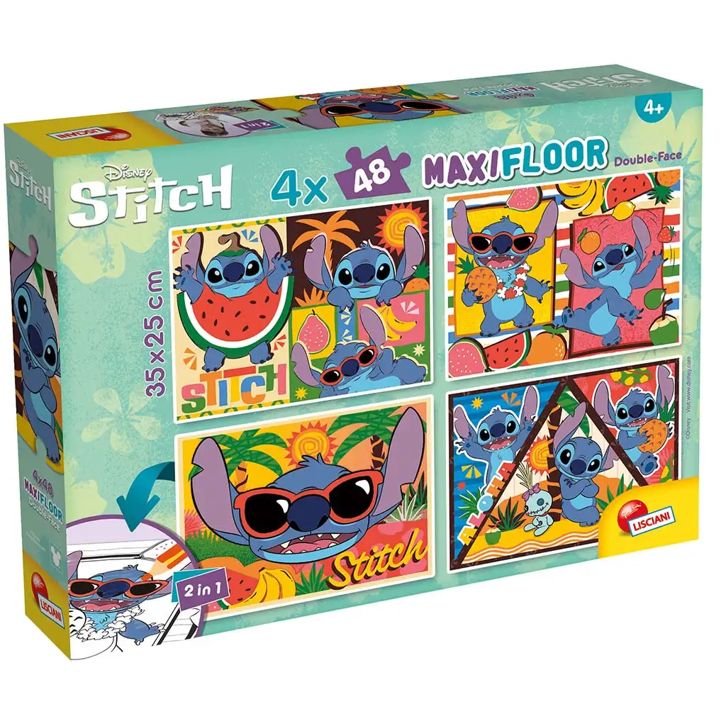 Disney Stitch 2-in-1 Maxi 4x48-teiliges Puzzle und Malset 35x25cm – Lisciani