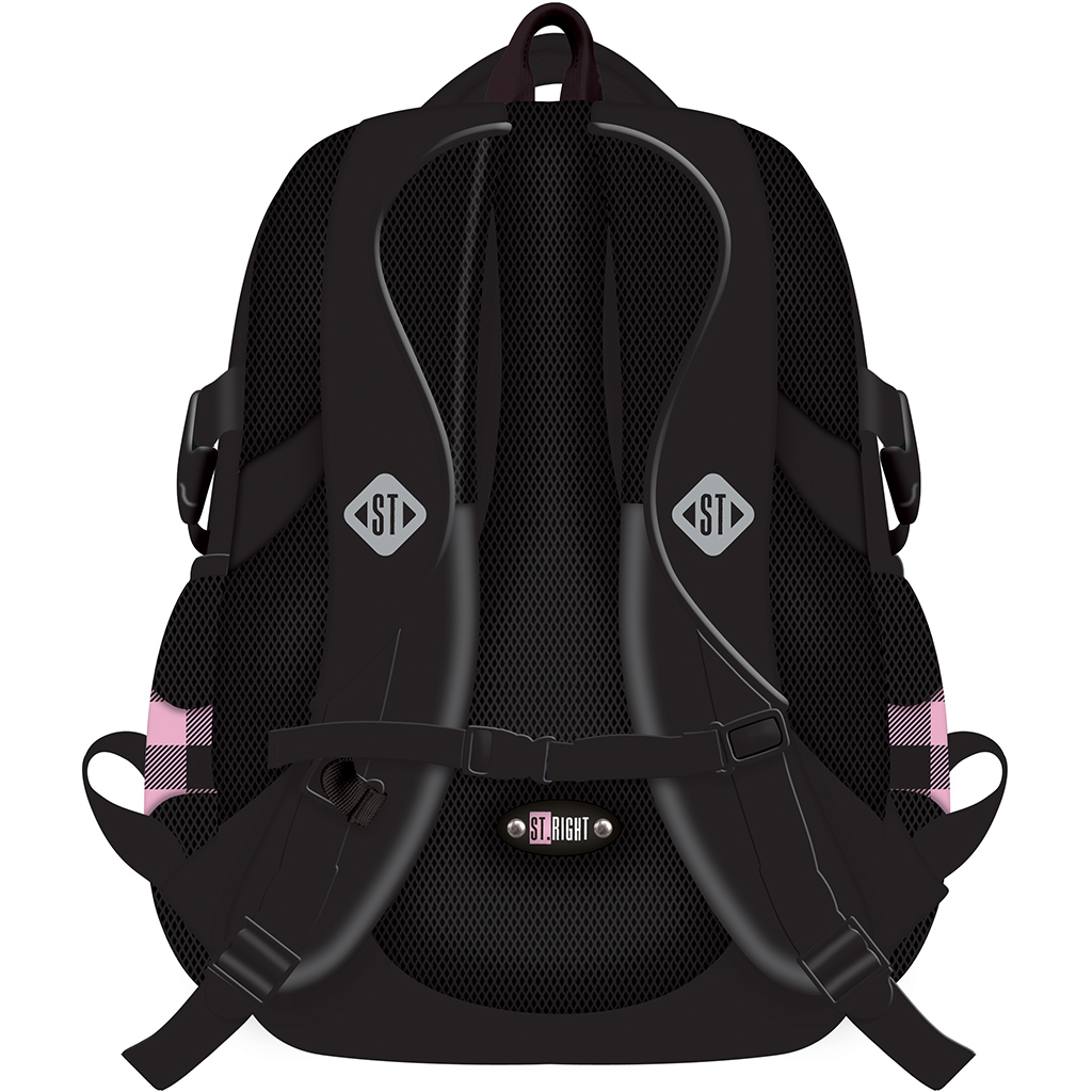 St.Right rosa-schwarzer Schulrucksack mit Herzmuster, Modell BP01, 43x32x21 cm kép 2
