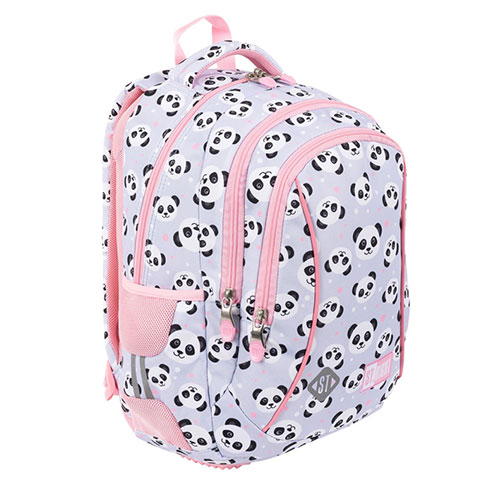 St.Right Grey Panda rosa-grau Pandamuster Schulranzen mit drei Fächern, Rucksack 39x27x17 cm kép 2