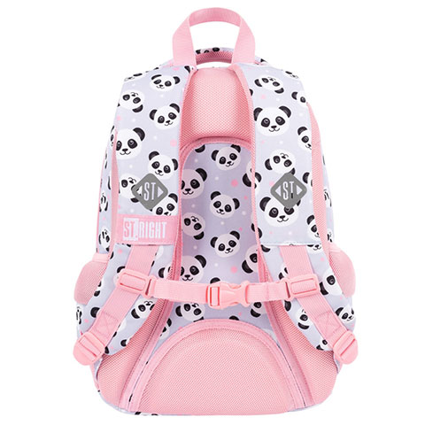 St.Right Grey Panda rosa-grau Pandamuster Schulranzen mit drei Fächern, Rucksack 39x27x17 cm kép 3