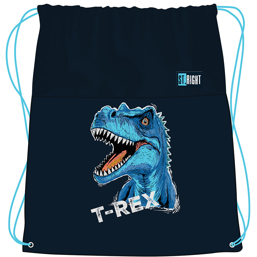 St.Right blauer T-Rex Turnbeutel, Sportbeutel 34x43cm