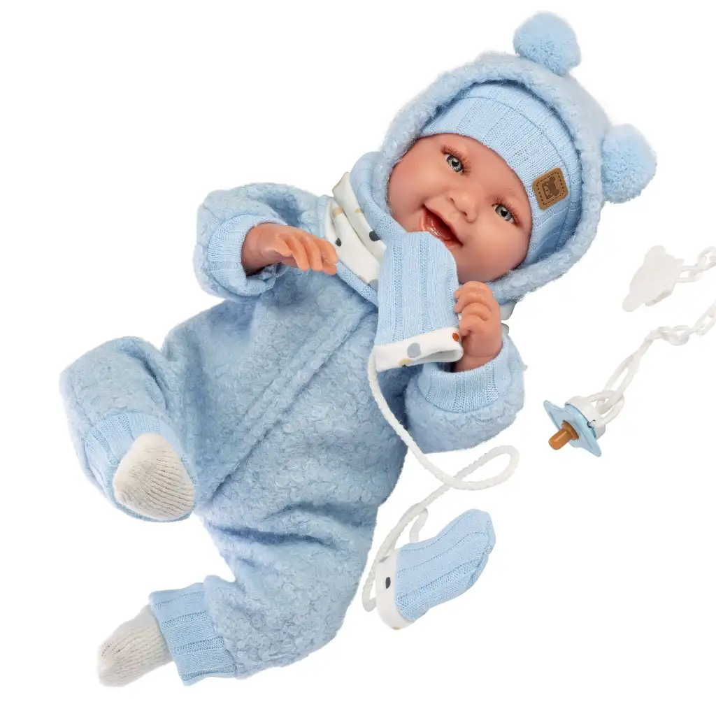 Llorens: Talo Sonrisas 44 cm großes Neugeborenes mit Geräusch in blauer Kapuzenkleidung kép 3