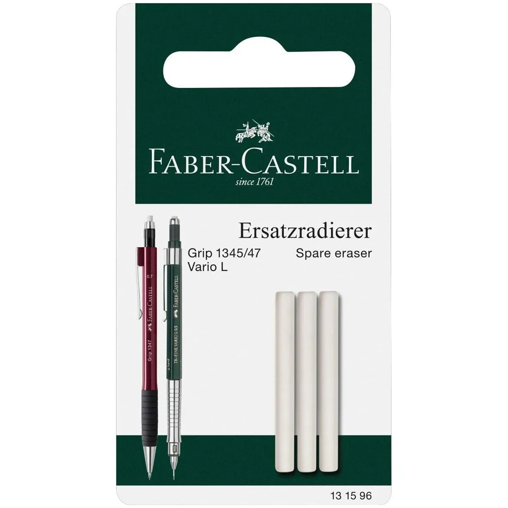 Faber-Castell: Ersatzradierer für Druckbleistift Grip 1345/1347, 3er-Set