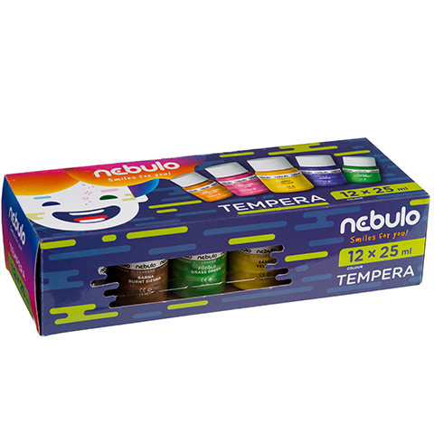 Nebulo: Farbige Temperafarben im 25ml Tiegel, 12er Set