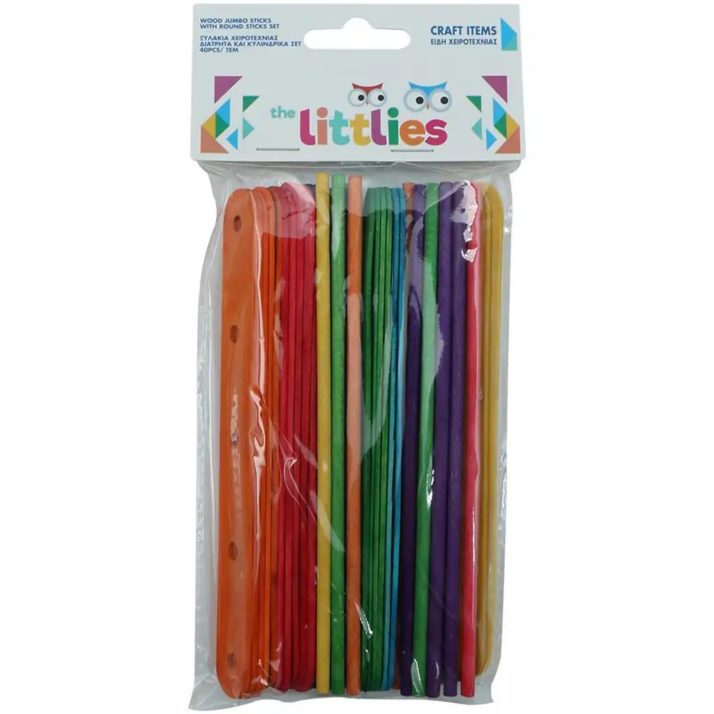 The Littlies: Bunte Holz-Kreativstäbchen, 40er-Set