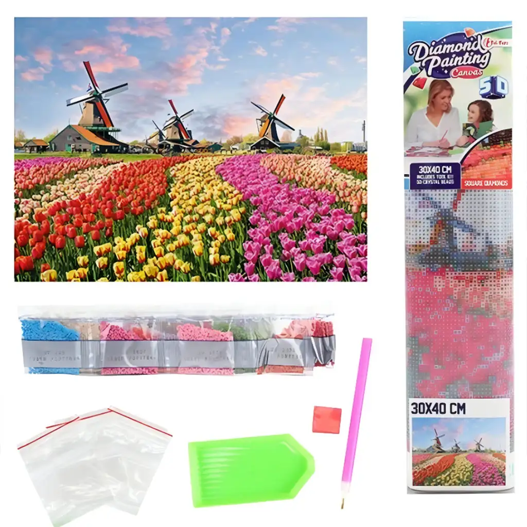 Diamantmalerei-Set: Holländisches Tulpenfeld 30x40cm kép 2