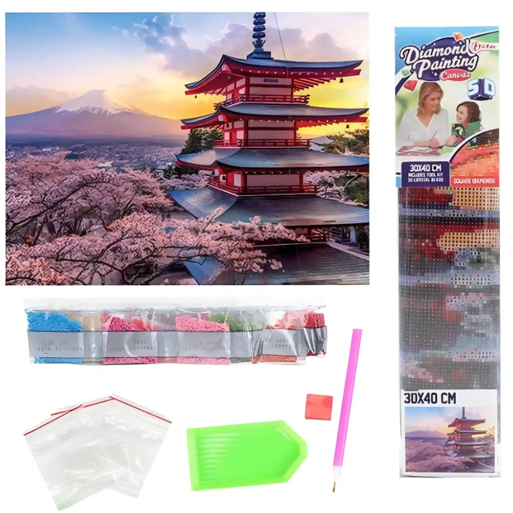 Diamantmalerei-Set: Japanische Pagode 30x40cm kép 2