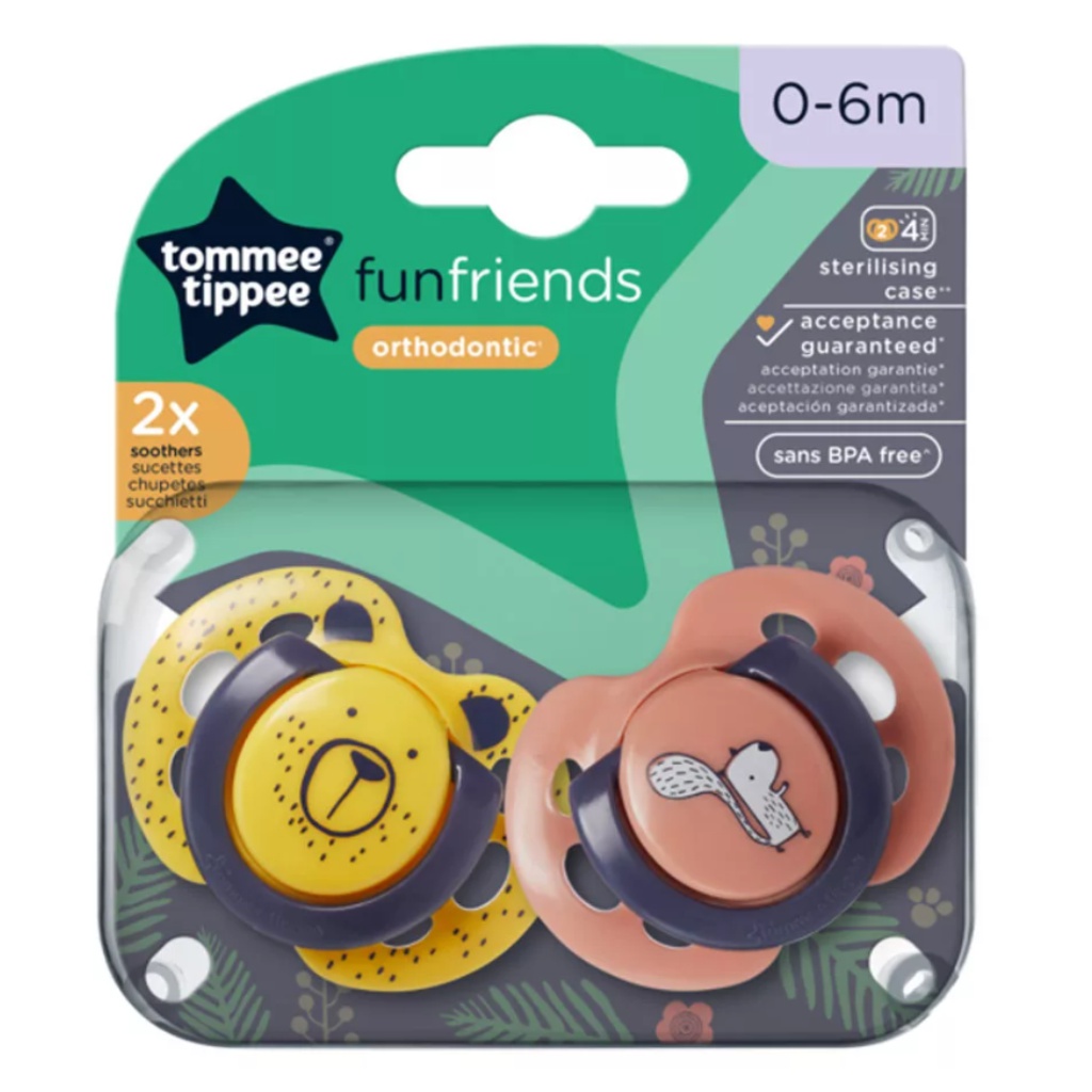 Tommee Tippee: FunFriends 2-teiliges orthodontisches Schnuller-Set in verschiedenen Ausführungen (0–6 Monate)