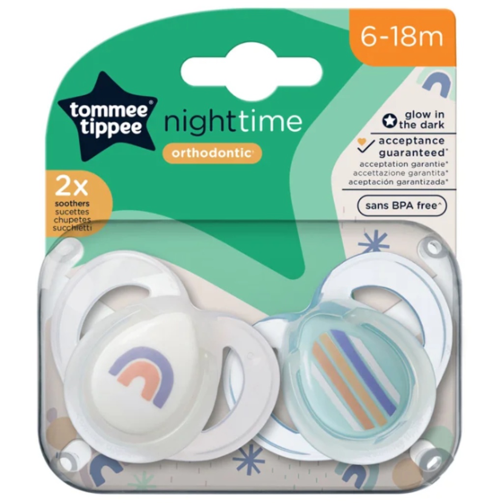 Tommee Tippee: Night Time 2-teiliges fluoreszierendes orthodontisches Schnuller-Set in verschiedenen Ausführungen (6-18 Monate)