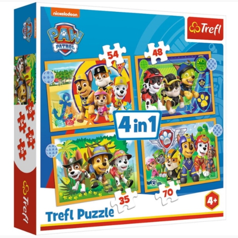 Paw Patrol: Urlaub mit dem Team 4-in-1 35-48-54-70 Teile Puzzle - Trefl