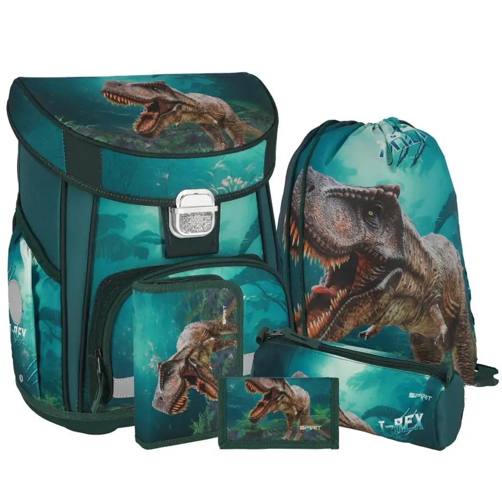 Spirit: T-Rex Dinosaurier Schultasche, Rucksack 5-teiliges Set 38x17x28cm