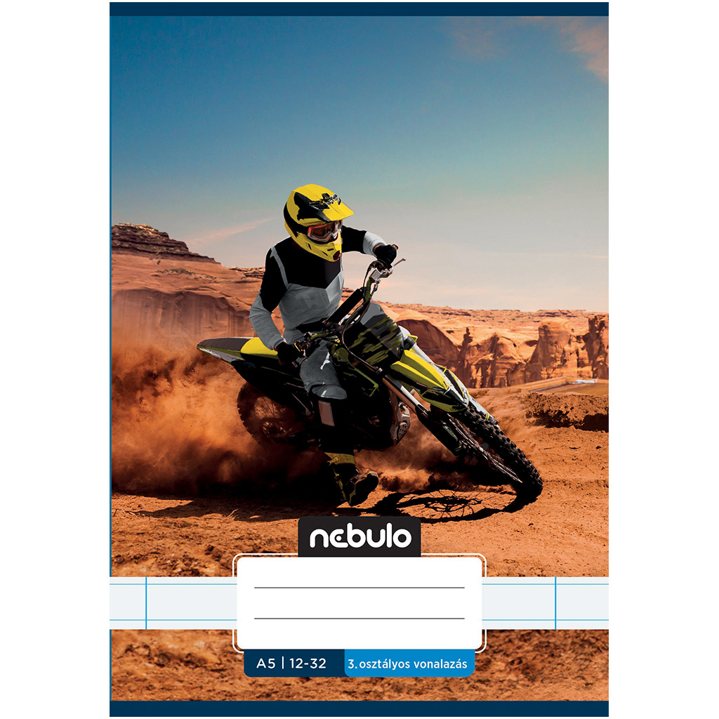 Nebulo: Geheftetes liniertes Heft mit Muster, 3. Klasse, Cross-Motorradfahrer in der Wüste, 12-32 A/5