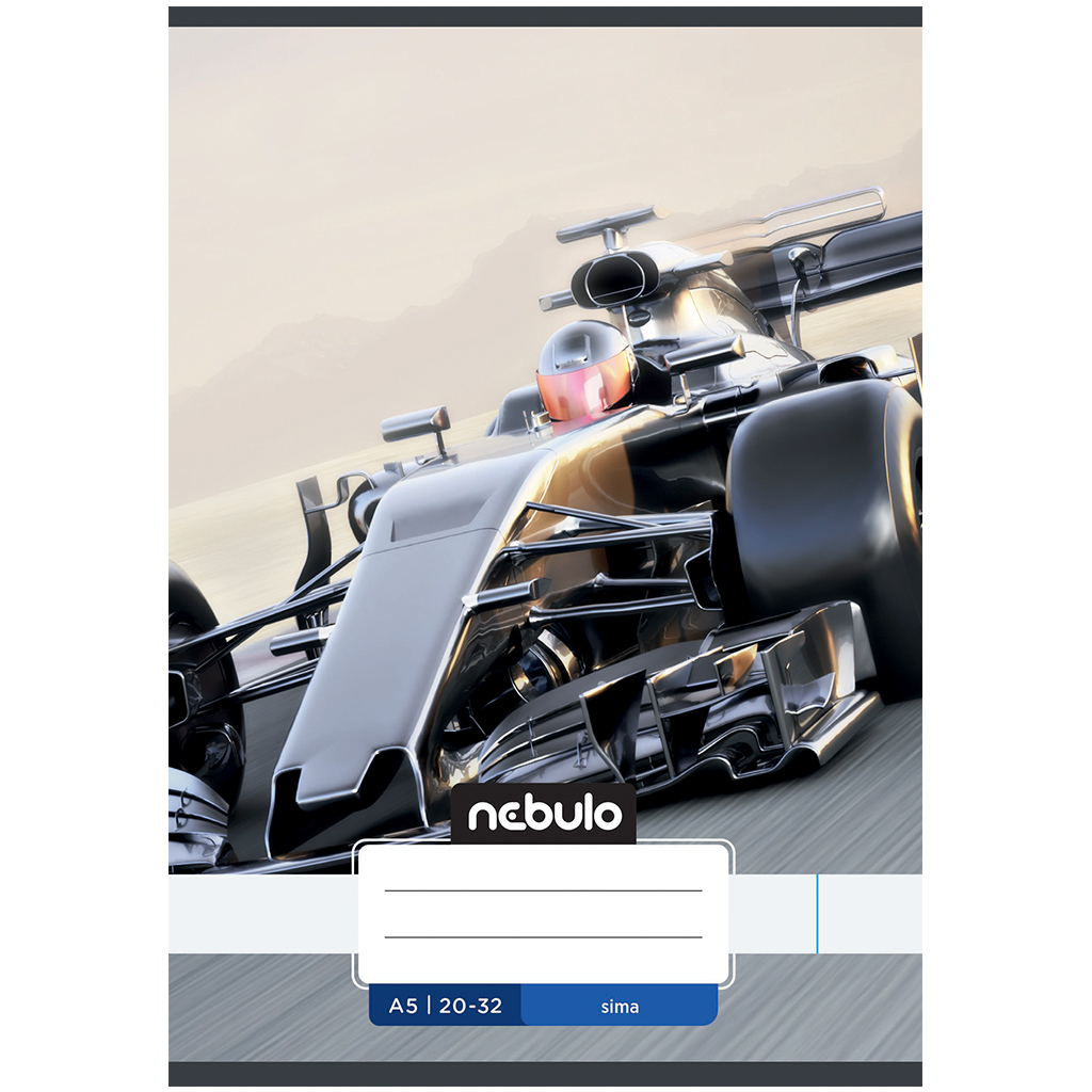 Nebulo: Geheftetes, kariertes Heft mit Rennwagenmuster, 20-32 Blatt, A/5