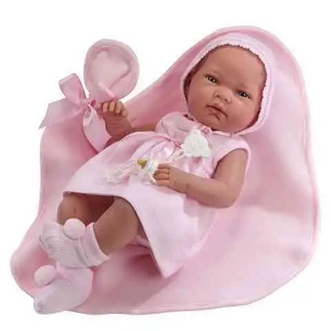 Újszülött lány baba megkötős sapiban 38cm kép 1