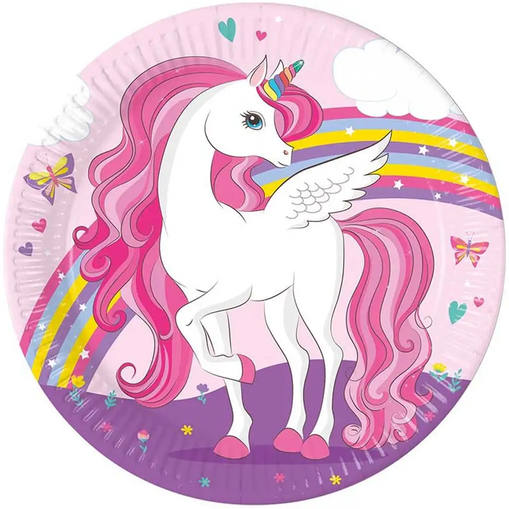 Regenbogen Einhorn 8er-Set Pappteller 23 cm