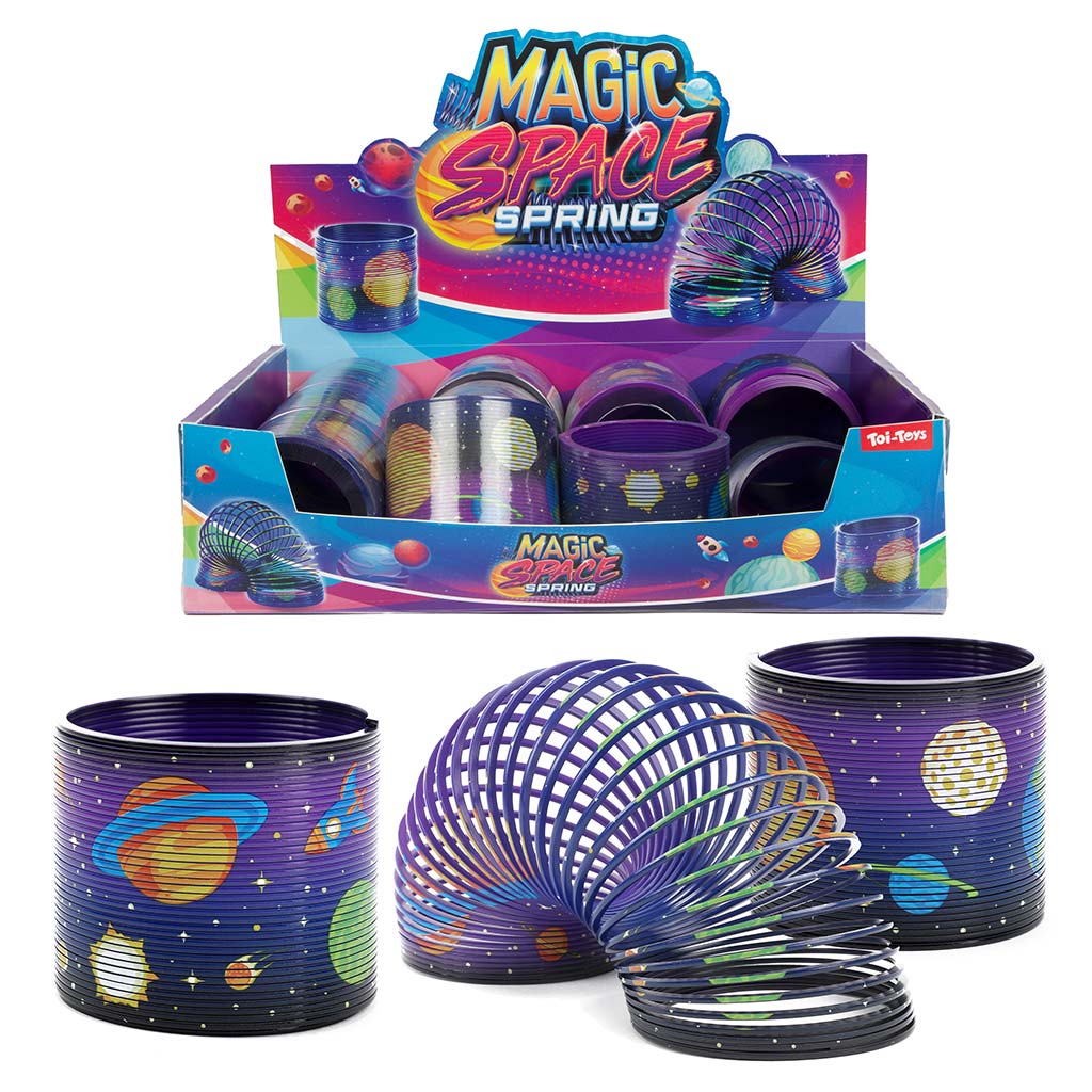 Spiralförmiges Treppensteiger-Spielzeug mit Weltraummotiv.