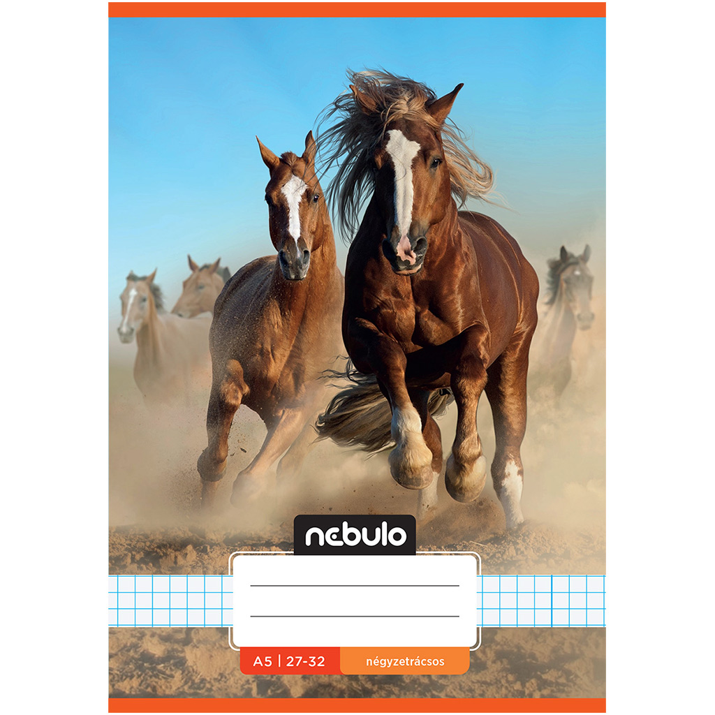 Nebulo: Kariertes Heft A/5, 27-32, mit Muster von galoppierenden Wildpferden