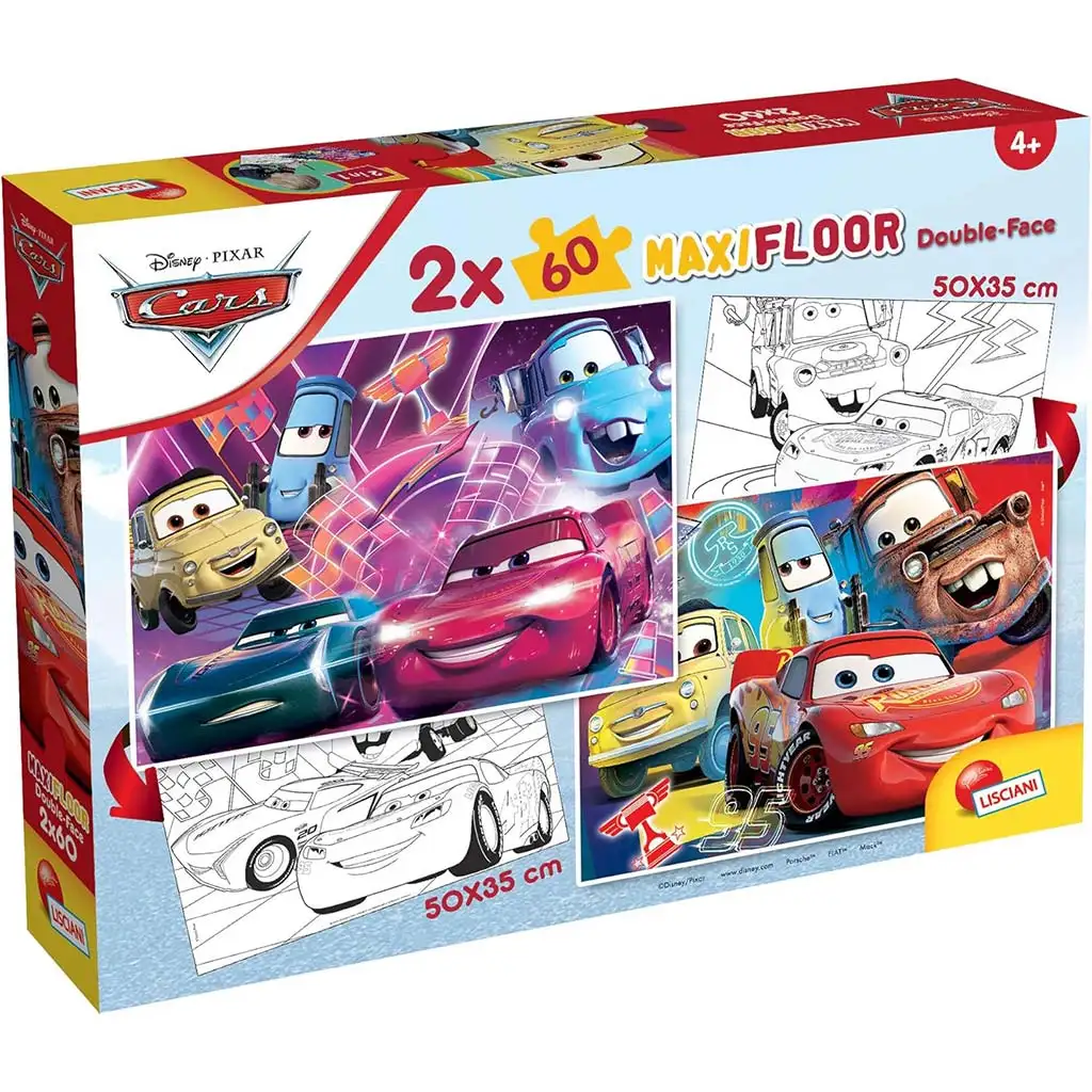 Cars 2-in-1 Maxi 2x60 Teile Puzzle und Ausmalbild 50x35 cm – Lisciani