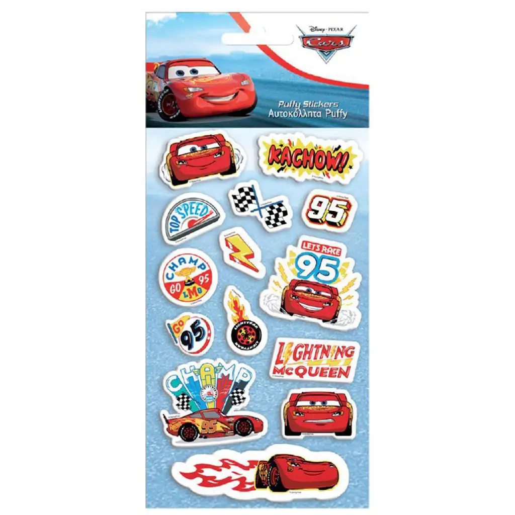 Luna: Cars 3D-Puffi-Sticker-Set auf einem 10x22 cm Bogen
