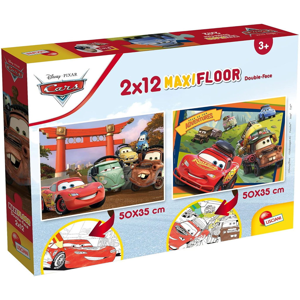 Cars 2 im 2-in-1-Set: 2x12 Teile Maxi-Puzzle und Malbuch – Lisciani