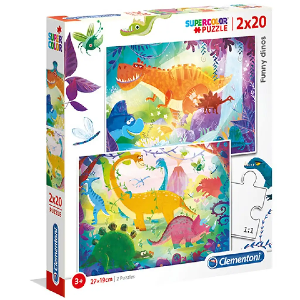 Lustige Dinos Supercolor 2-in-1 Puzzle 2x20 Stück - Clementoni