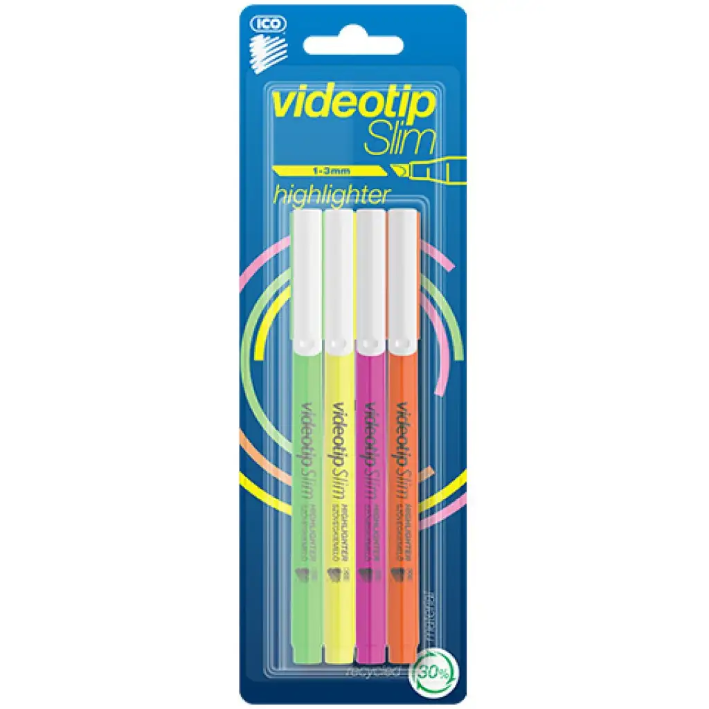 ICO: Videotip Slim Textmarker in vier verschiedenen Farben