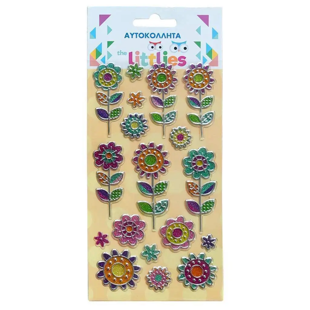 The Littlies: 3D Blumen Puffy Sticker Set auf einem 10x22cm Bogen
