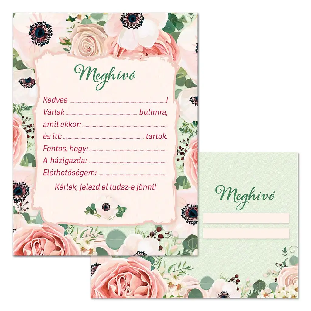 Ars Una: Partyeinladungskarten mit Rosenmuster und Umschlag, 10 Stück