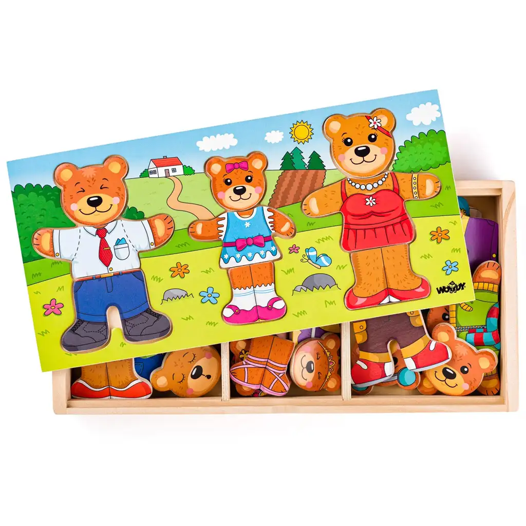 Anziehbare Bärenfamilie Holzpuzzle - Woodyland kép 2