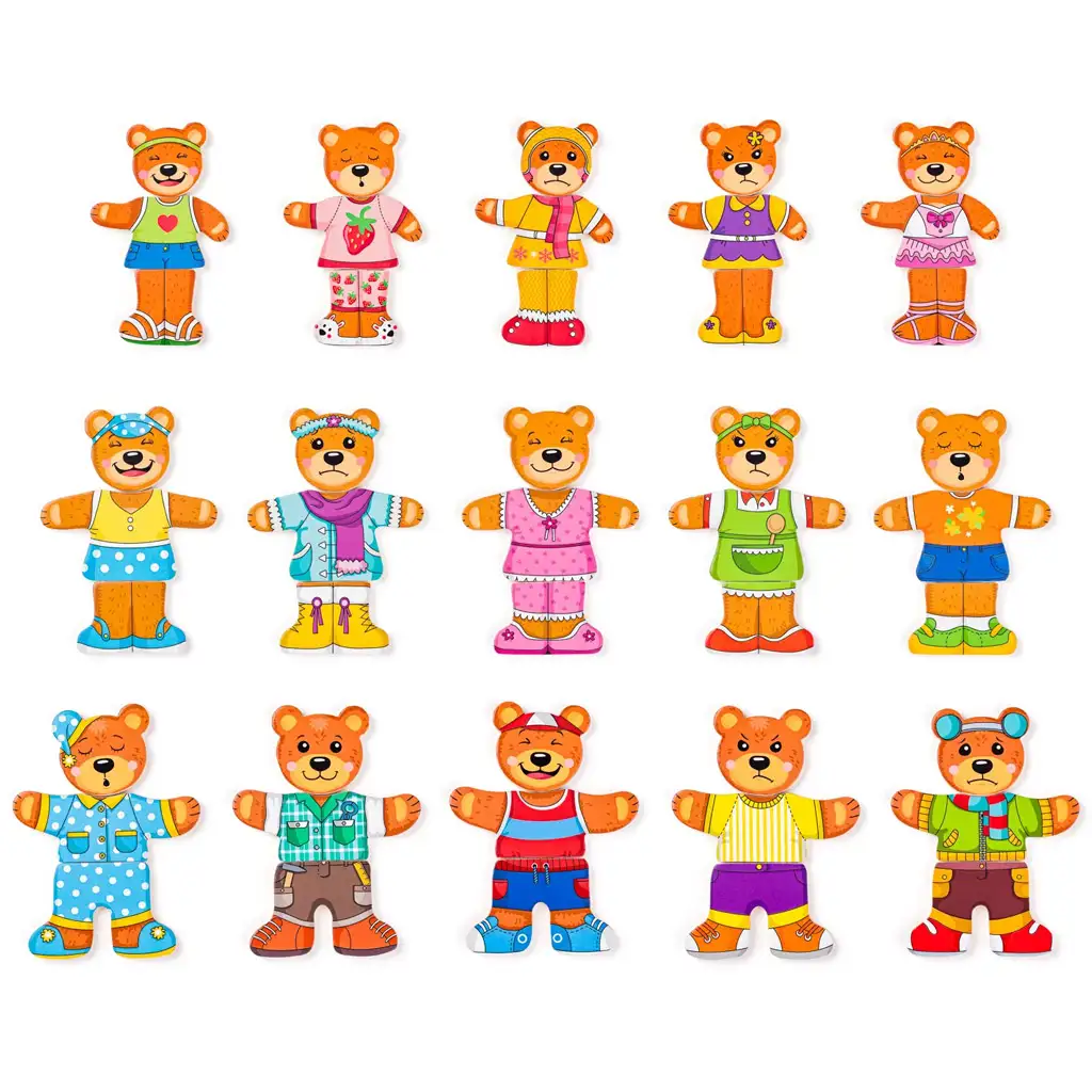 Anziehbare Bärenfamilie Holzpuzzle - Woodyland kép 3